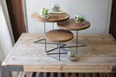 KALALOU Round Wood Topped Wire Display Risers, Set of 3, One Size, Brown, 3 Count